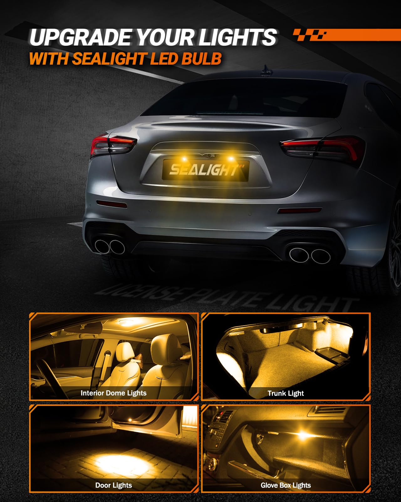 SEALIGHT 194 LED Light Bulbs Amber & Yellow, W5W 168 2825 T10 Car Interior Light Bulb Replacement for License Plate Light, Dome Light, Map Light, Courtesy Light, Pack of 6 - Image 3