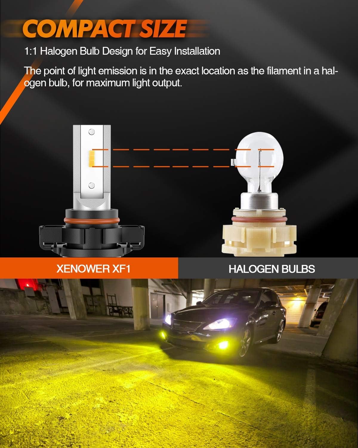 SEALIGHT 5201 5202 LED Fog Light Bulbs Yellow, 600% Brightness 5201 PS19W PS24W Fog Lights LED, 3000K Yellow Strong Penetration 5201 LED Fog Bulbs Replacement for Cars,Trucks(Pack of 2) - Image 5