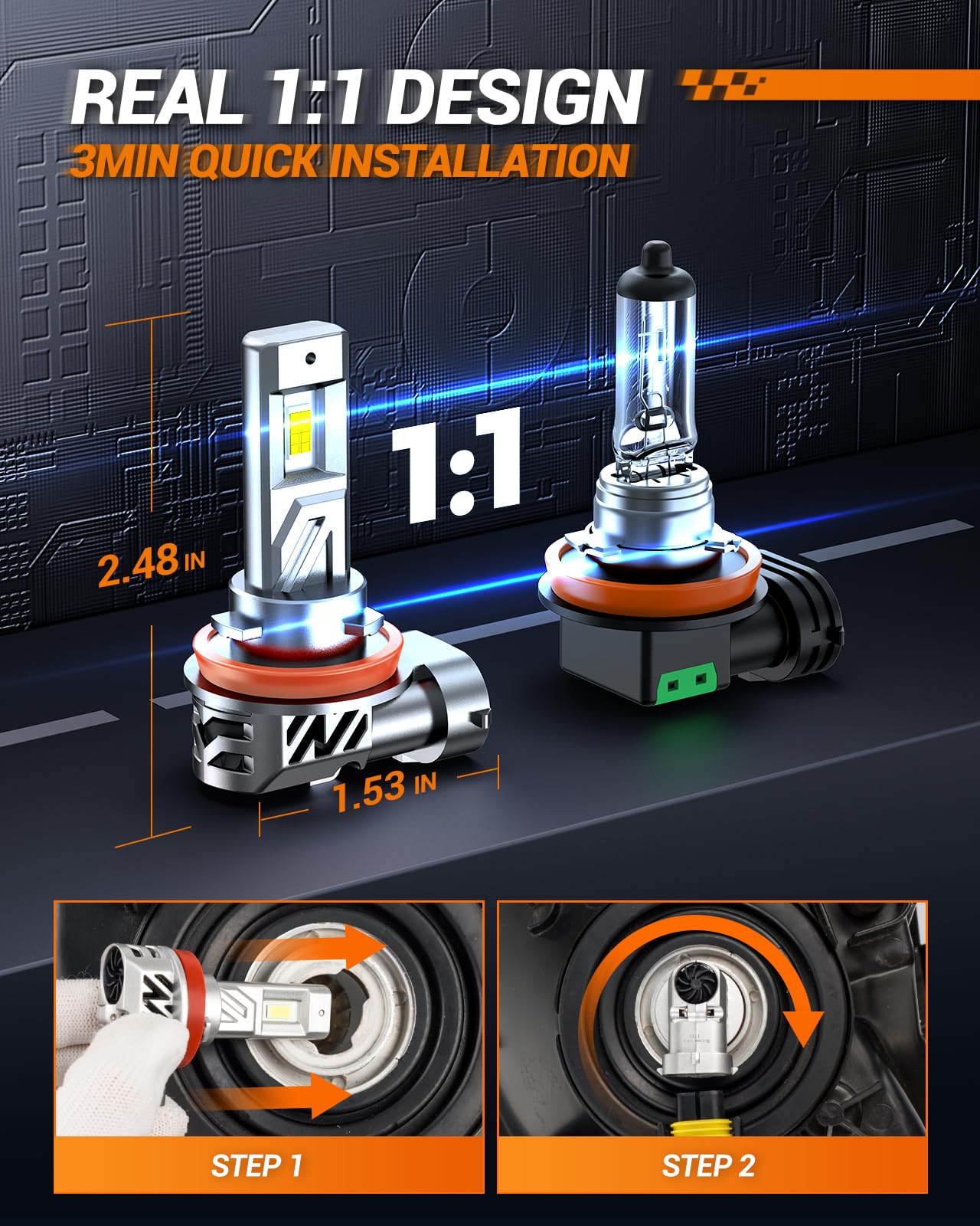 SEALIGHT 9005 h11 LED Bulbs Combo, 88000LM 6500K Output Canbus Ready, 9005 h11 LED Bulbs For Powersports IP68 60000Hrs Lifespan, 1:1 Size 3Mins Installation, 4 Pack - Image 5