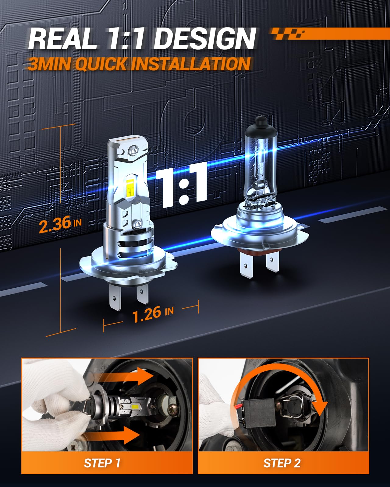 SEALIGHT h7 LED Headlight Bulb, 44,000LM 6500K Output Canbus Ready, 800% Brighter H7 Bulbs For Powersports IP68 60000Hrs Lifespan, 1:1 Size 3Mins Installation, 2 Pack - Image 6
